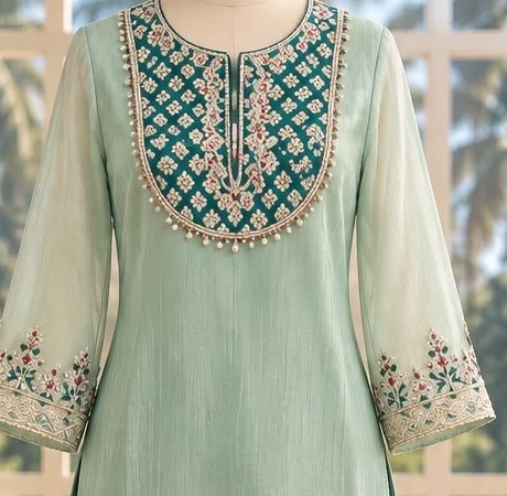 Aabhaara Mint Drape Set — detail view